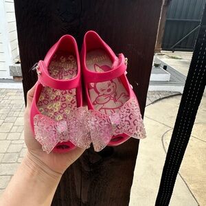 Mini Melissa Fuchsia Kids Dress Shoes with Glitter Bow